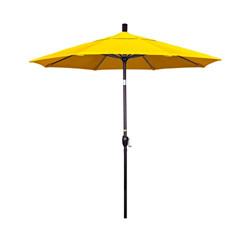 California Umbrella 7.5' Round Aluminum Market Umbrella, Crank Lift, Push Button Tilt, Bronze Pole, Sunbrella Sunflower Yellow (GSPT758117-5457)